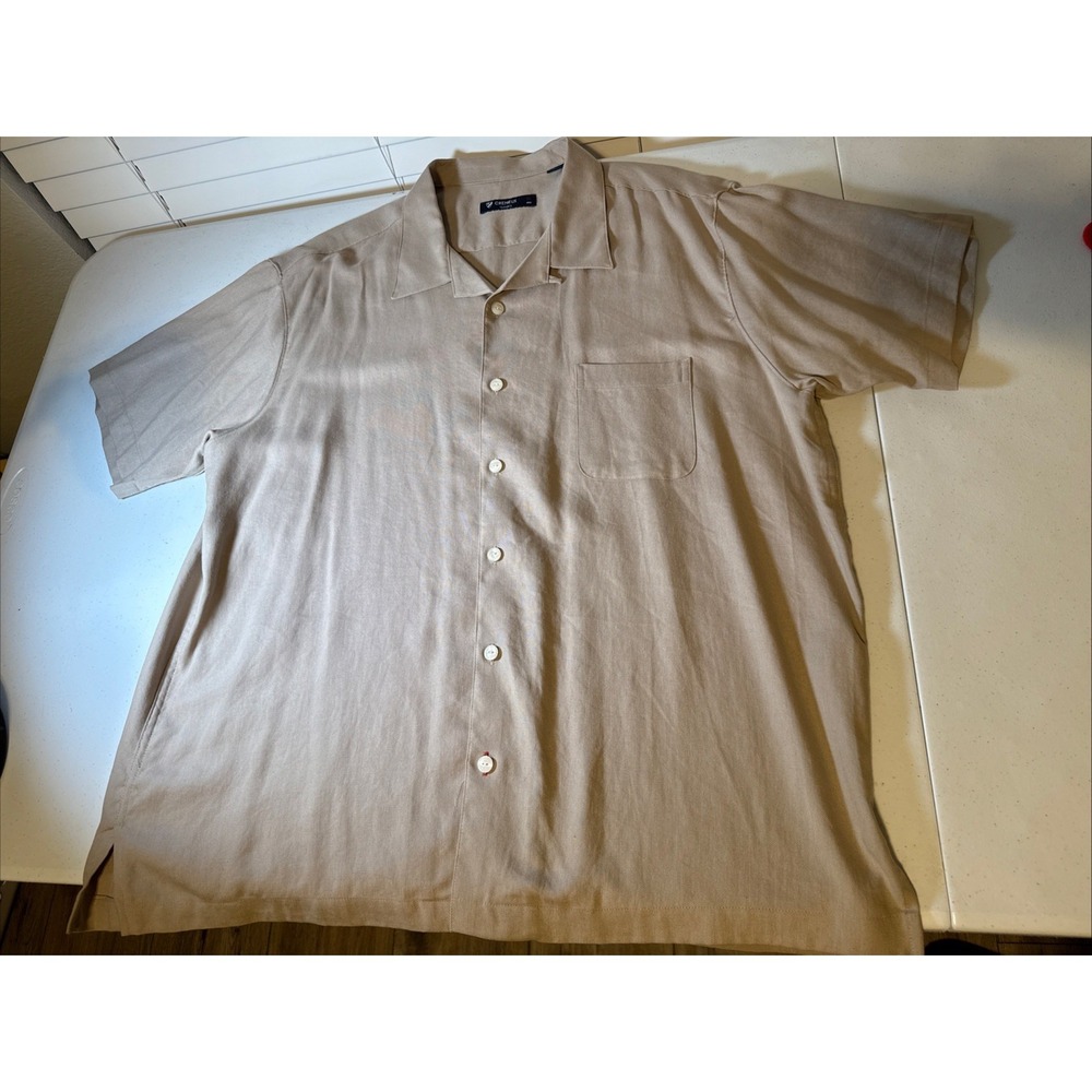 Cremieux Classics Chambray Button Short Sleeve‎ Shirt Men's Size XL Tan